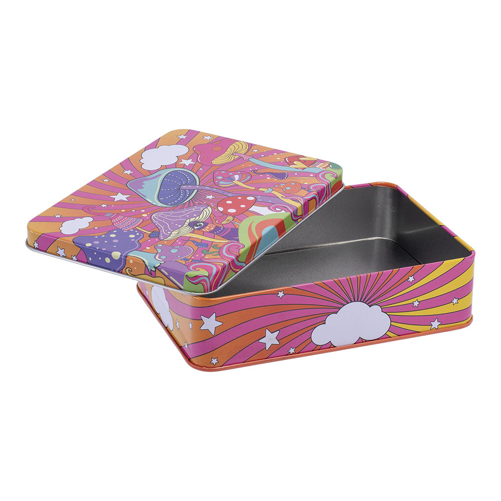 Fujima Assorted Tin Stash Box Set, 8pc, Colorful Psychedelic Design, Durable Storage - Open View