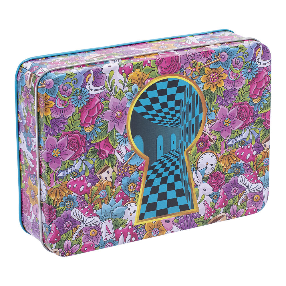 Fujima Assorted Tin Stash Box Set front view, featuring colorful, psychedelic designs, 6.5"x4.5" size, durable and stylish.