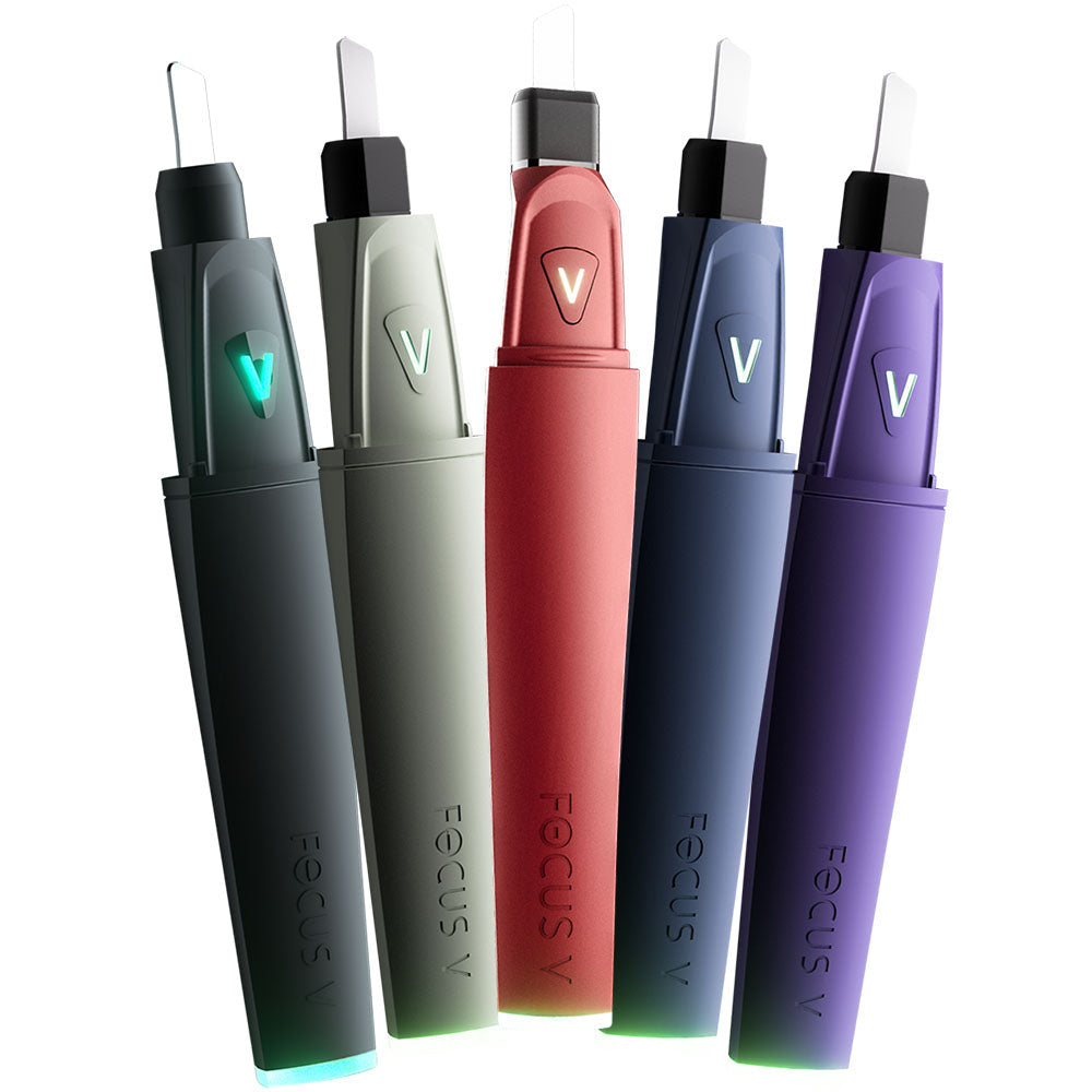 Focus V Saber Electric Dab Tools in assorted colors displayed in a row, easy-to-clean design