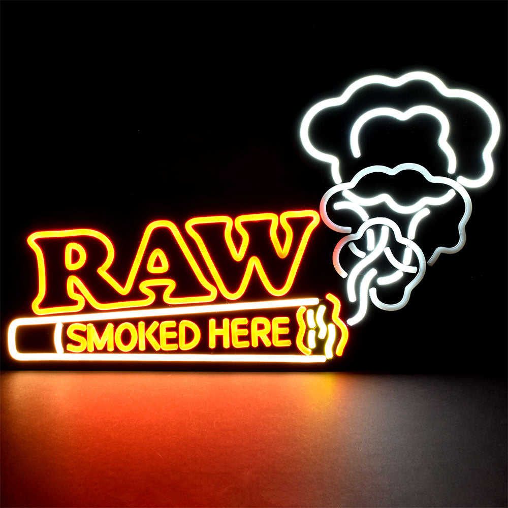 RAW Smoked Here LED Sign - Vibrant Red & White Illuminated Decorative Room Light