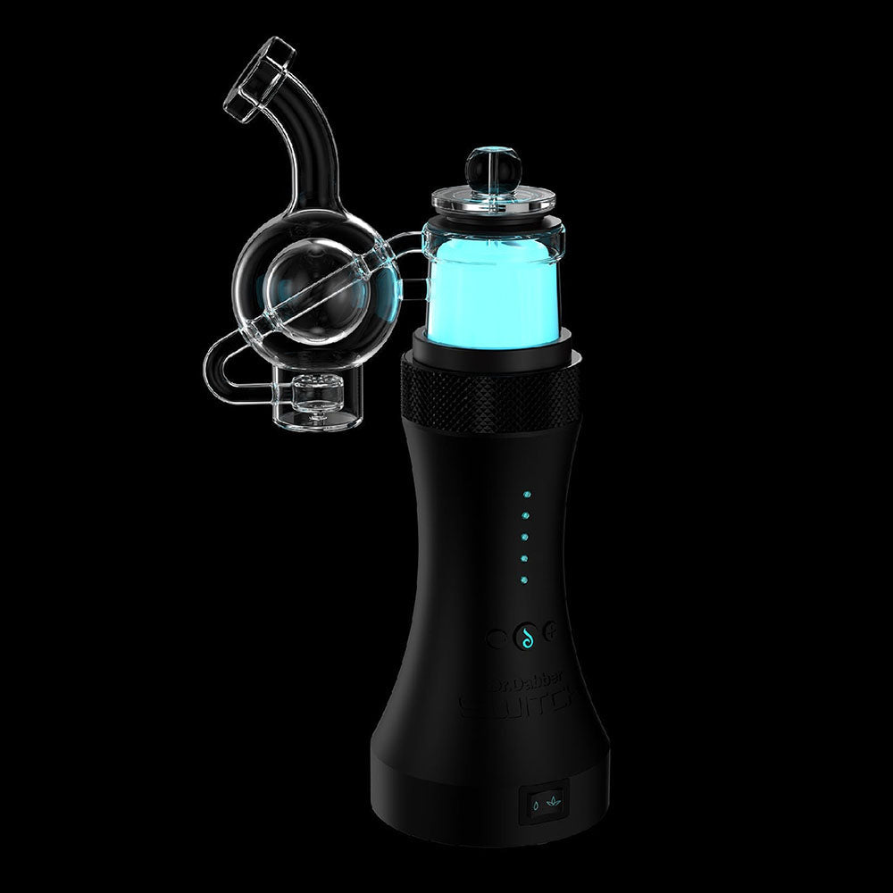 Dr. Dabber Switch 6" Glass Ball Rig Attachment for e-rig vaporizers, side view on black background