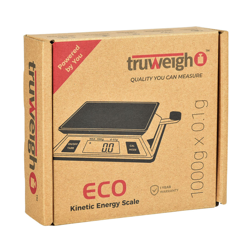 Truweigh ECO Kinetic Energy Mini Scale packaging, 1000g x 0.1g, eco-friendly design