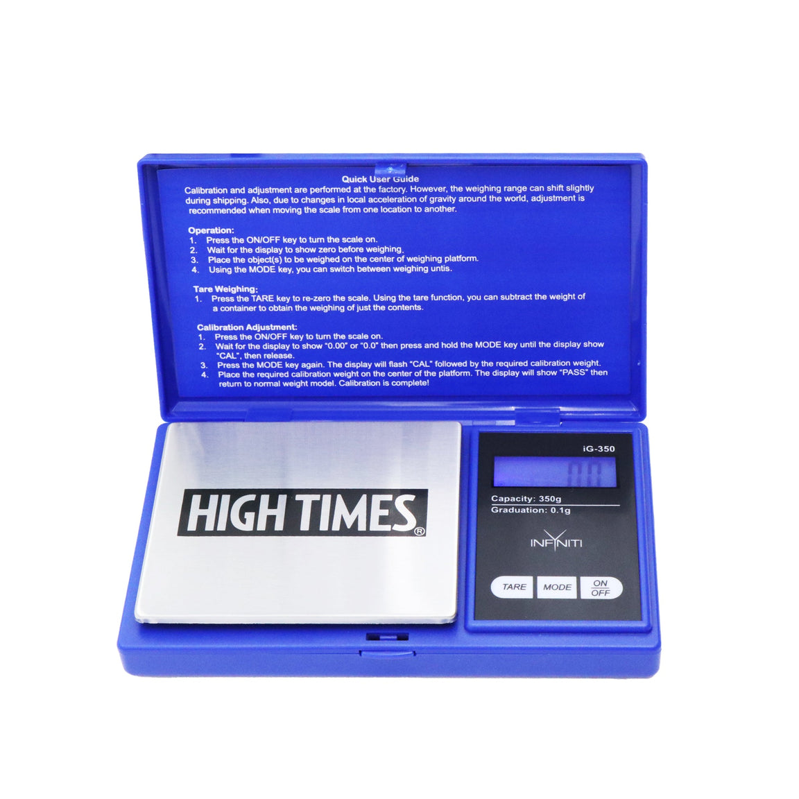 Infyniti High Times G-Force Pocket Scale open view showing 350g capacity and digital display