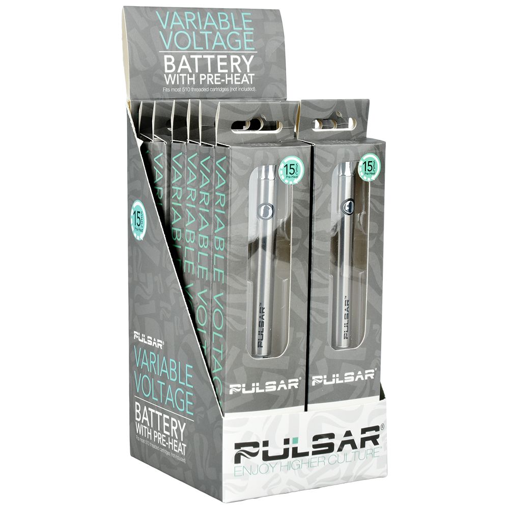 Pulsar Variable Voltage Battery display with 350mAh capacity, sleek silver design, front view