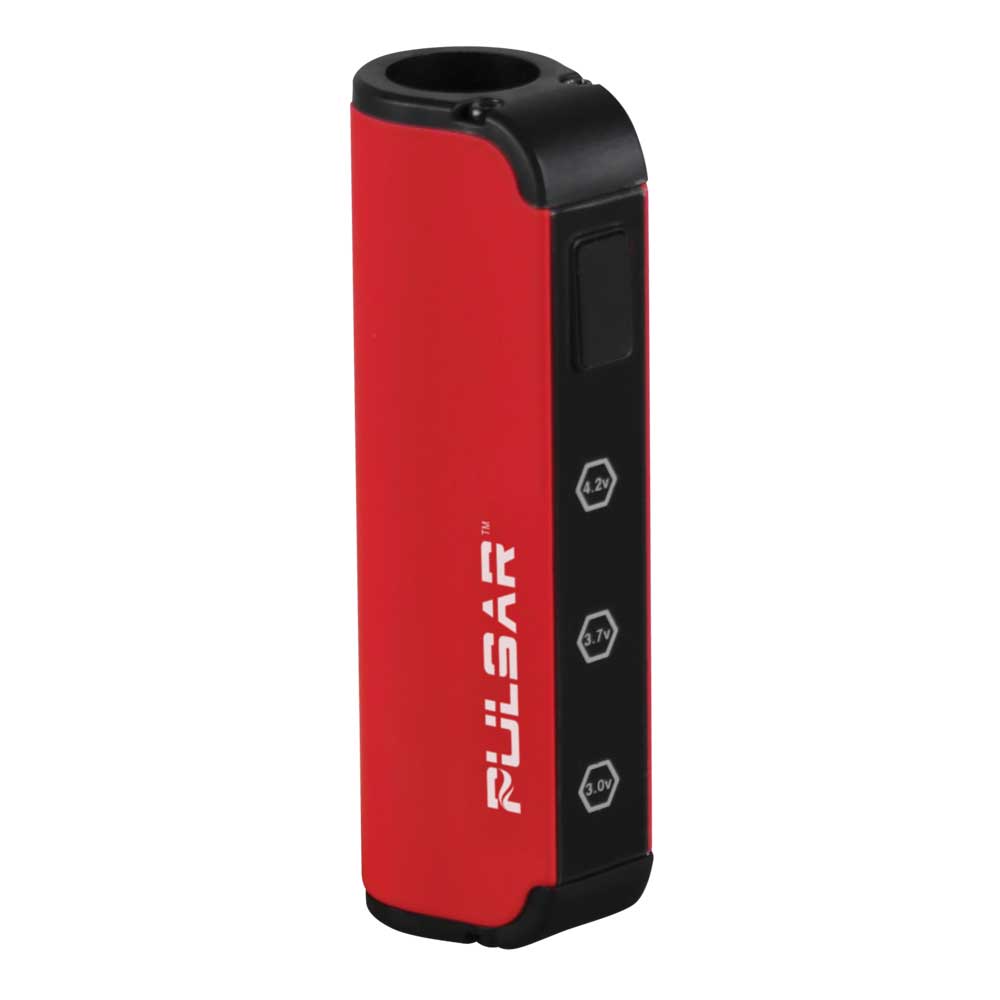 Pulsar M2 Vape Battery in red, compact design for thick oil cartridges, front view on white
