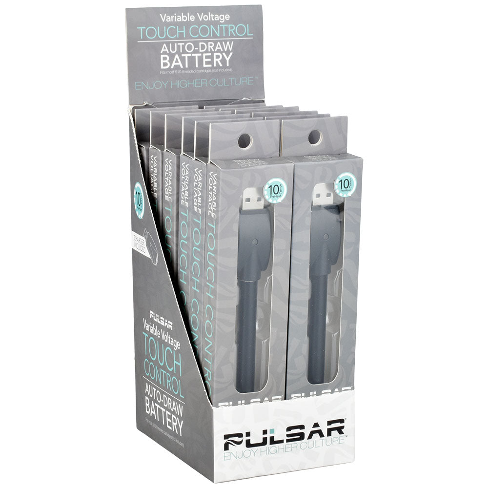 Pulsar VV Auto-Draw 510 Battery display with 12 units and chargers, 280mAh, easy travel size