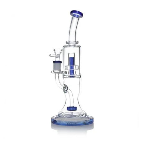 1Stop Glass 12" Double Perc Bong with UFO & Showerhead Percolators, Blue Accents, Front View