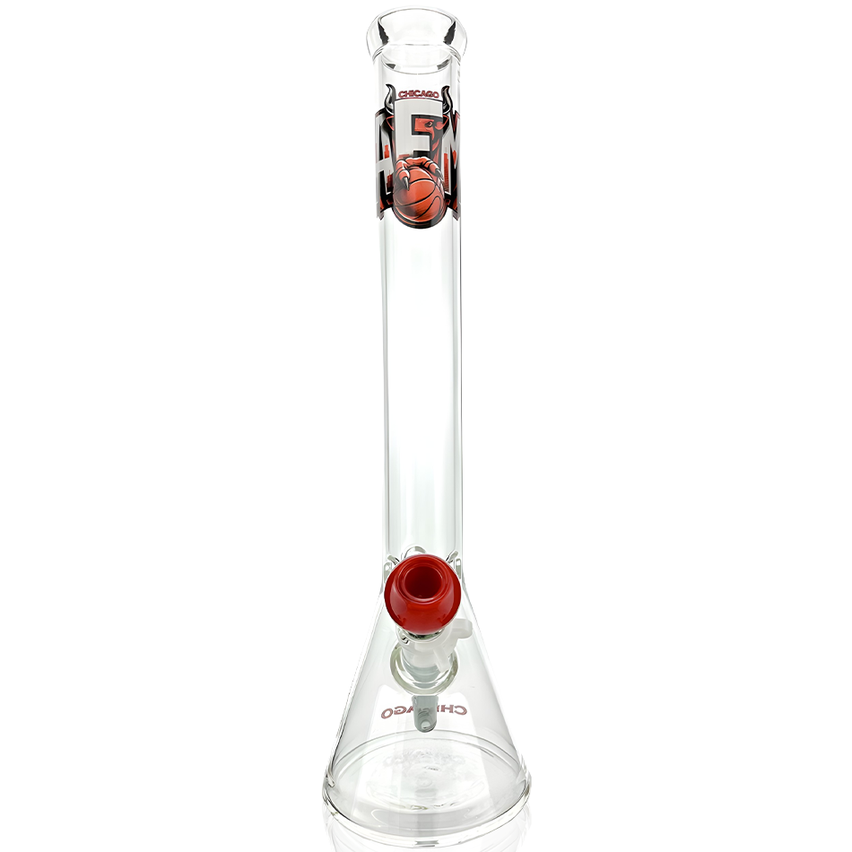18" Chicago Basketball Beaker Bong by AFM, 5mm Thick Borosilicate Glass, Front View