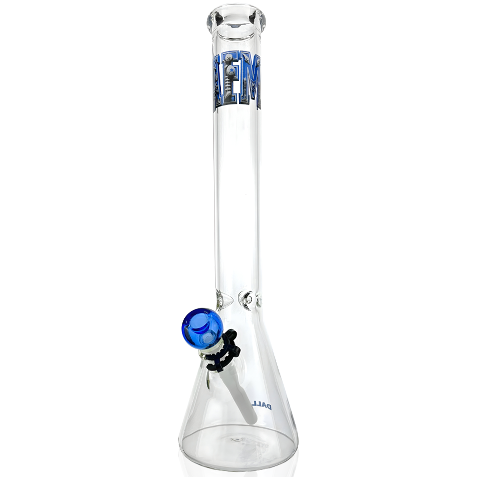 18" Dallas Football Beaker Bong by AFM with blue accents and deep bowl, front view on white background