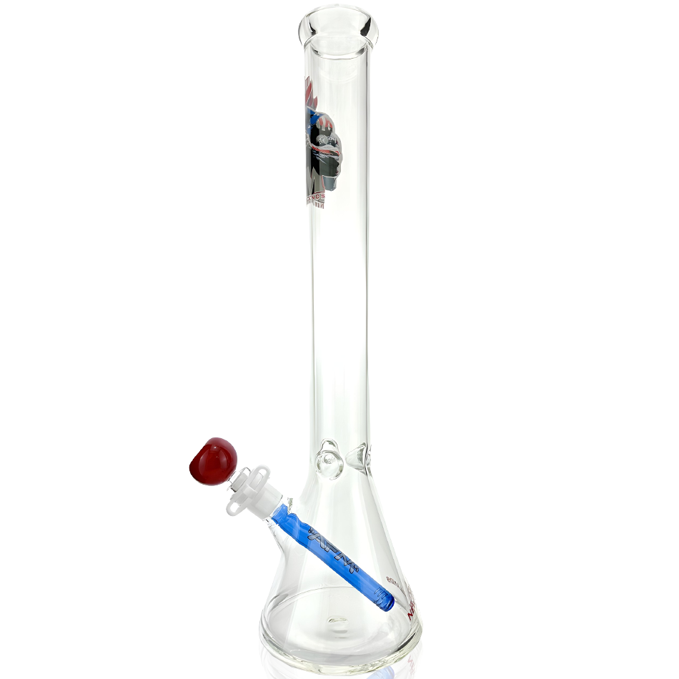 18" AFM New England Football Beaker Bong, 5mm thick borosilicate glass, front view on white background