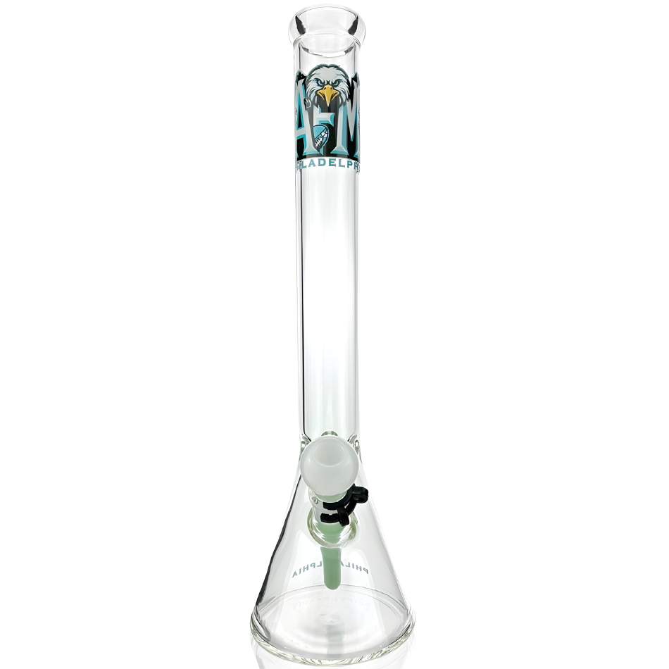 18" AFM Philadelphia Beaker Bong with Clear Glass and Logo - Front View