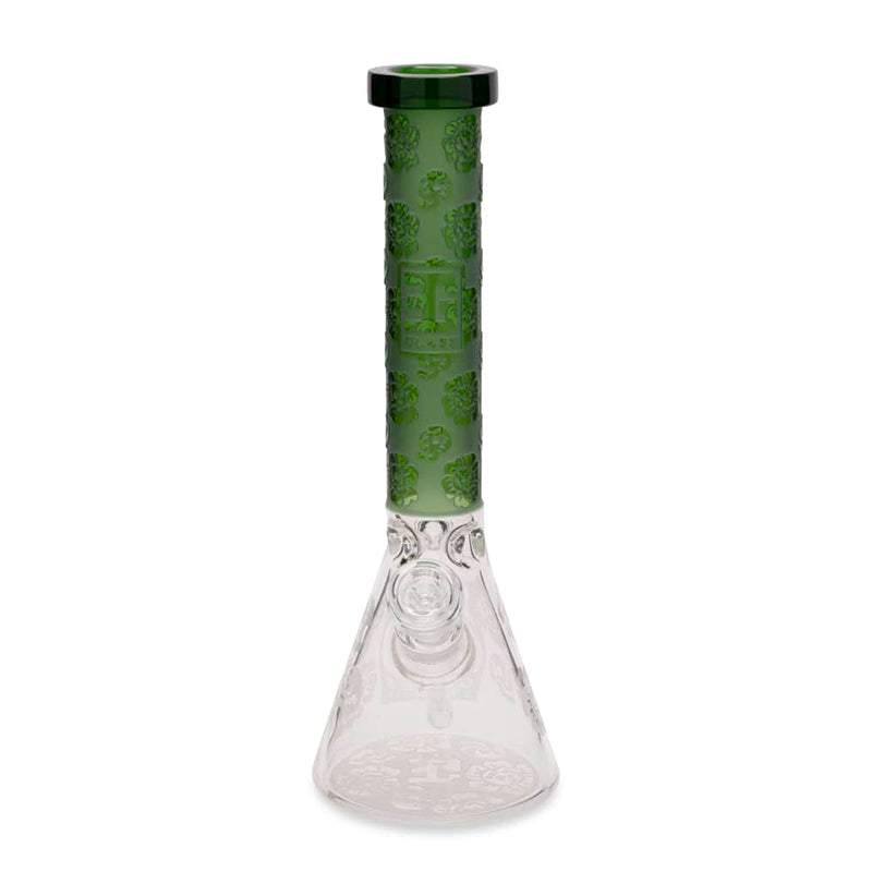 EG Glass 15" Skull Decal Beaker Water Pipe - Transparent Green