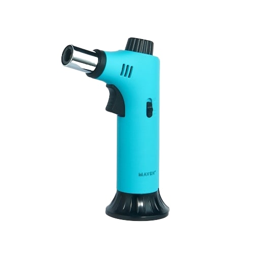 Maven Torch Pillar 7" Sky Blue Adjustable Jet Flame Dab Rig Torch, Front View on White Background