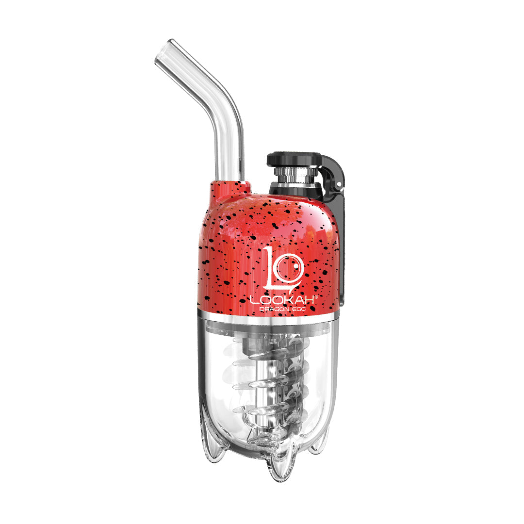 Lookah Dragon Egg Vaporizer in Spatter Red-Black - Compact E-Rig with Clear Bubbler Attachment