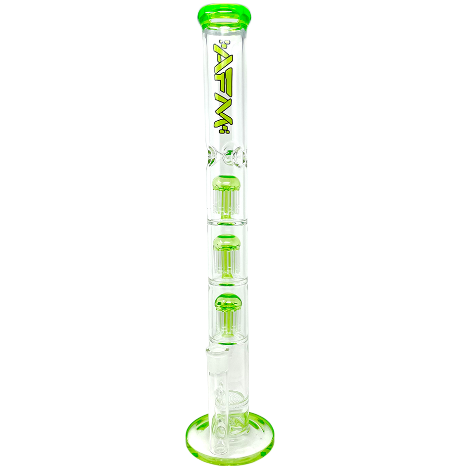 21" AFM Glass Straight Tube Bong with Triple Tree Perc and Green Accents - Front View