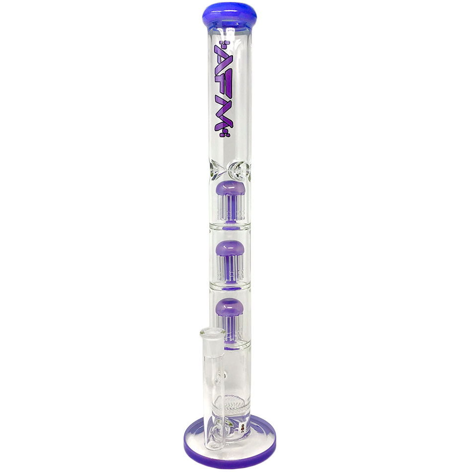 21" AFM Ripper Glass Bong with Triple Tree Perc, Colored Accents, Front View on White Background