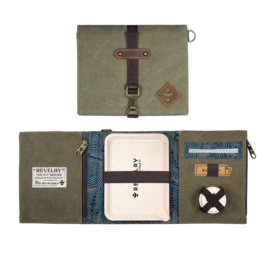 Revelry Supply Smell Proof Sage Rolling Kit, Portable Canvas Bag Open View with Compartments