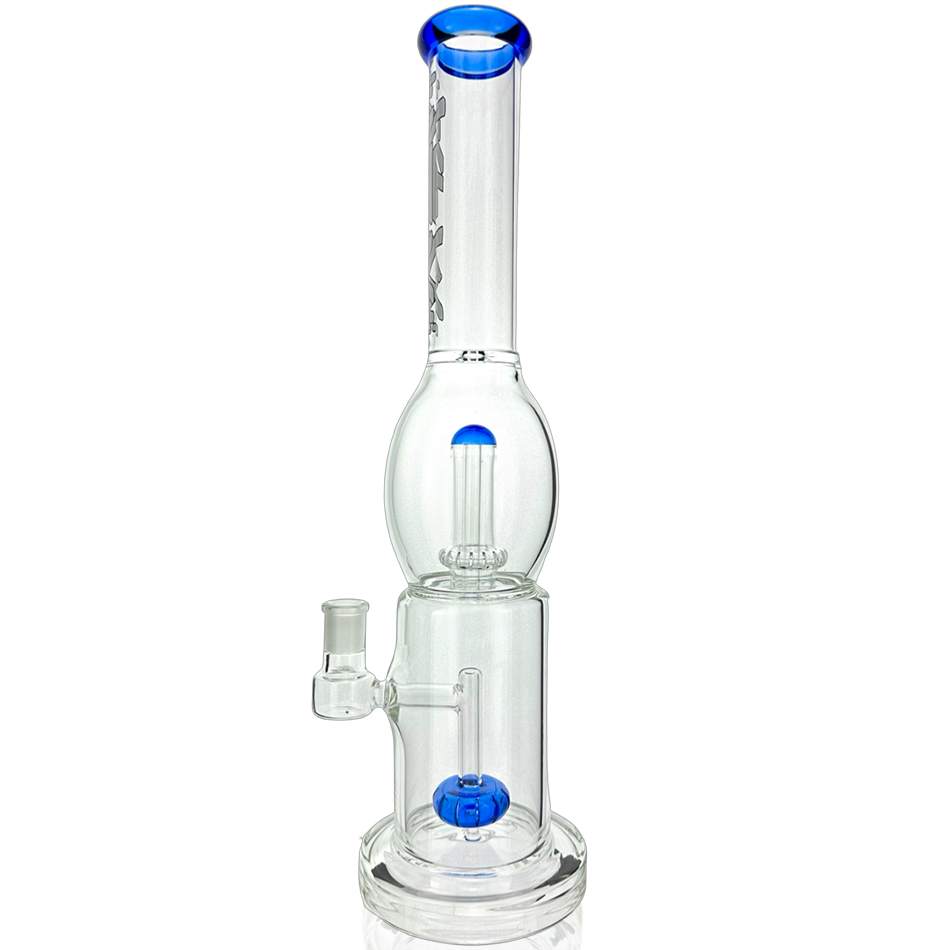 AFM Glass 16" Beaker Bong with Double Circle Showerhead Perc, Blue Accents, Front View