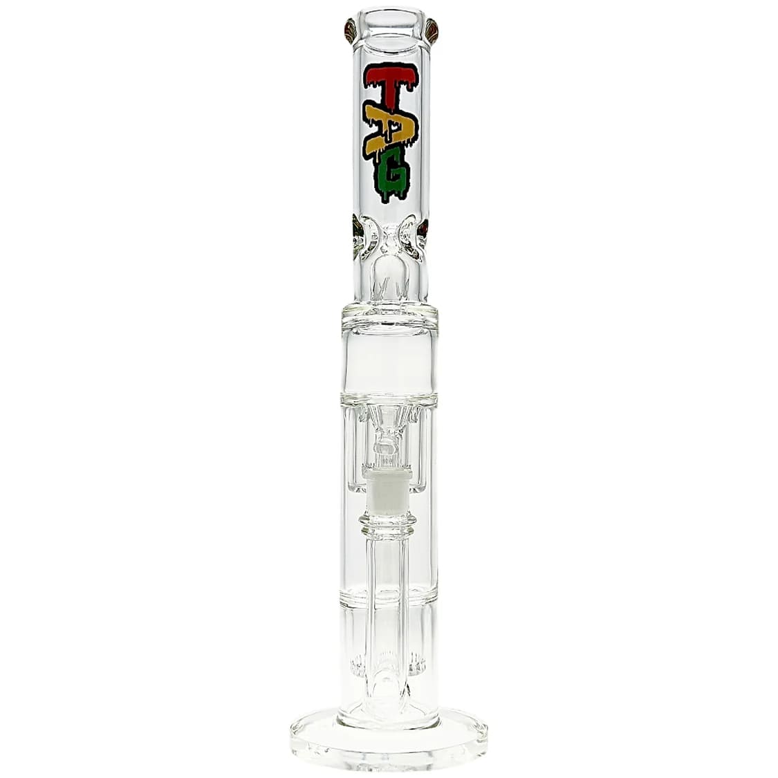 Thick Ass Glass 19" Rasta Double Showerhead Percolator Bong with Helical Splash Guard