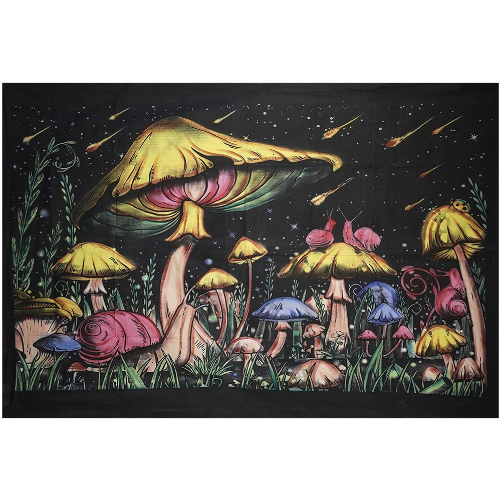 ThreadHeads Mushroom Meteor Shower Tapestry, 55"x83", vibrant cosmic design with mushrooms