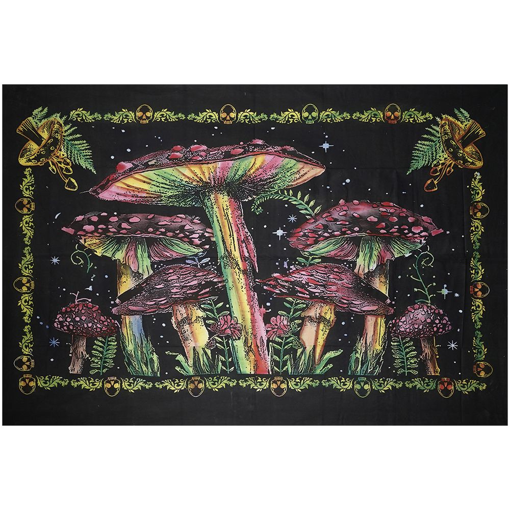 ThreadHeads Rainbow Mushroom Garden Tapestry, 83"x55", vibrant psychedelic design, perfect for home decor