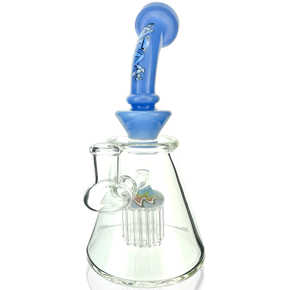 8" AFM Reversal Glass Dab Rig with 8 Arm Perc and Bent Neck - Front View on White Background