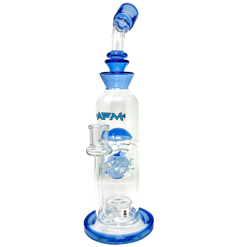 12" AFM Glass Big Swiss Perc Straight Dab Rig in Ink Blue with Showerhead Perc, Front View
