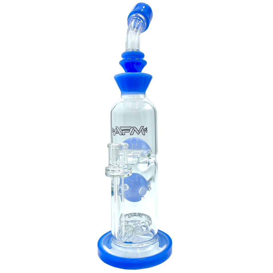 AFM Glass 12" Big Swiss Perc Straight Dab Rig in Jade Blue with Bent Neck and Showerhead Perc