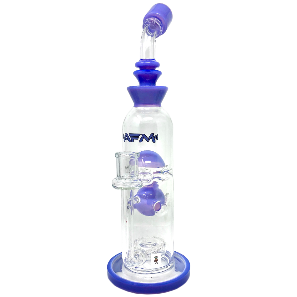 12" AFM Glass Big Swiss Perc Straight Dab Rig in Purple with Showerhead Perc, Bent Neck, and Clear Borosilicate Body