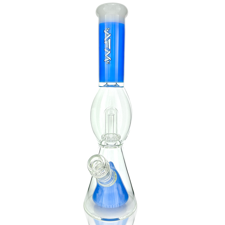 13" AFM Glass UFO Pyramid Beaker Bong with Blue Accents and Showerhead Perc - Front View