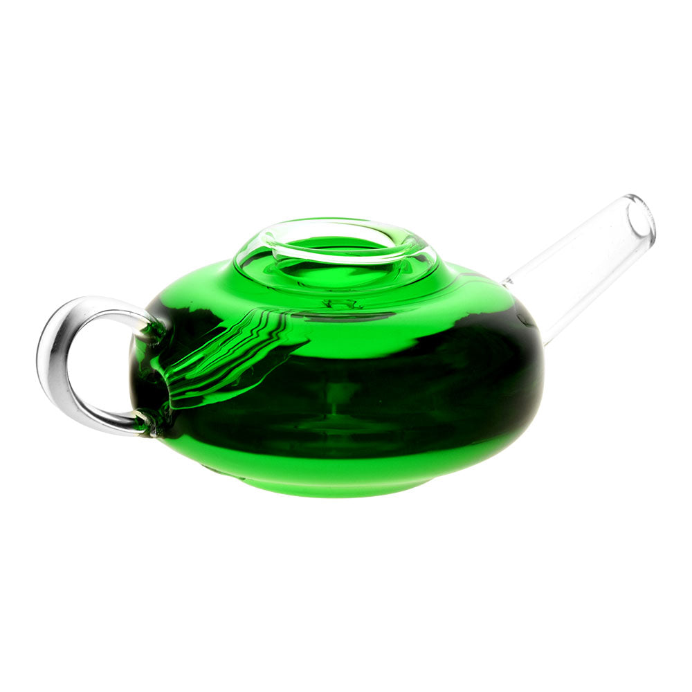 Colorful Tea Pot Glycerin Glass Hand Pipe, 4.75" Borosilicate, Side View on White Background