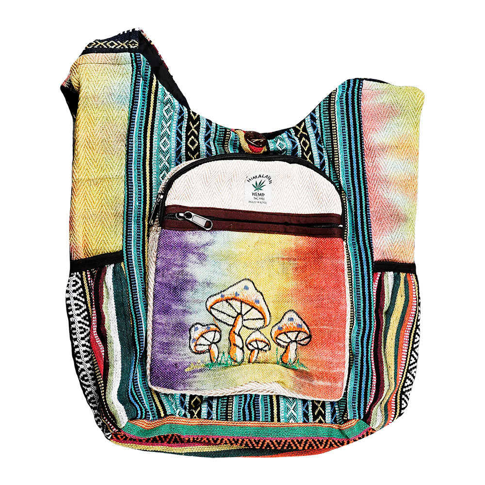 ThreadHeads Hemp Tie Dye Mushroom Patchwork Bag with Front Zipper Pocket