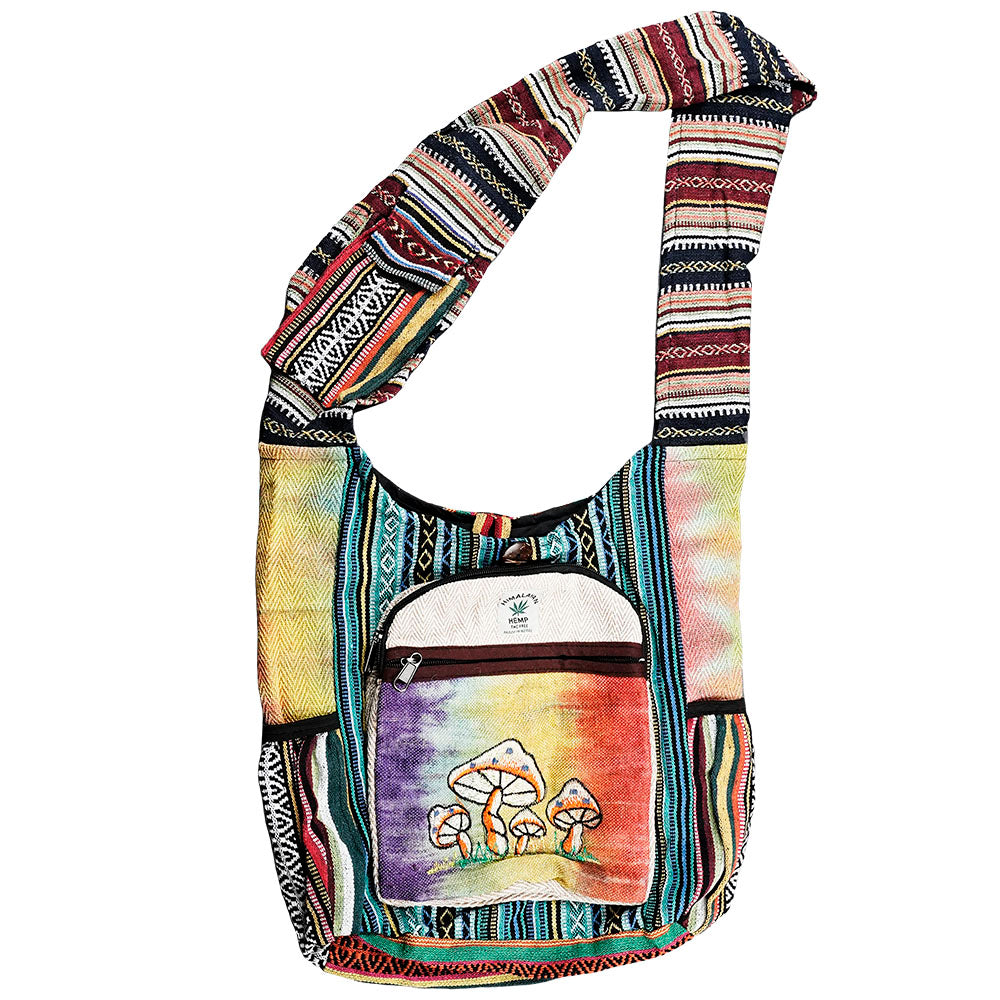 ThreadHeads Hemp Tie Dye Mushroom Patchwork Shoulder Bag front view on white background