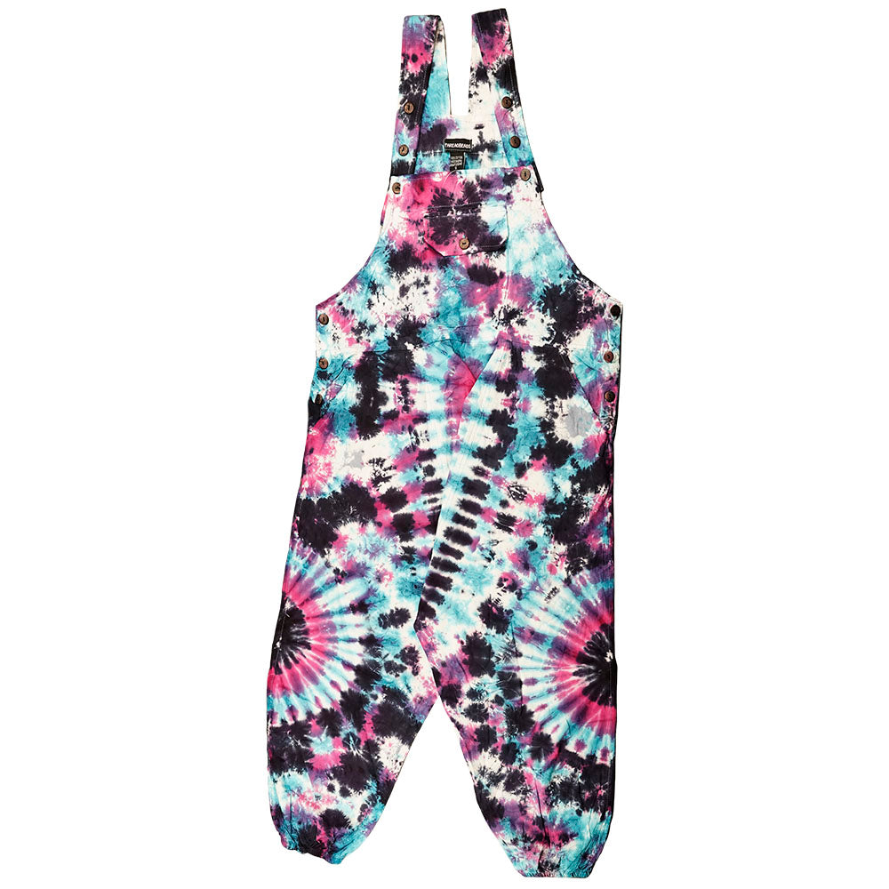 ThreadHeads Multicolor Tie Dye Overalls, 39" Front View on White Background