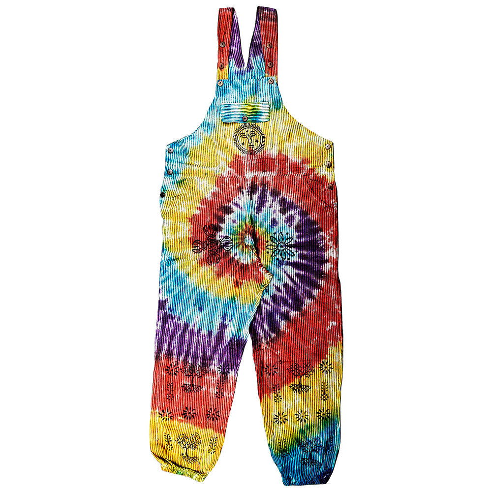 ThreadHeads Rainbow Spiral Tie Dye Overalls, 39" Full Front View on White Background