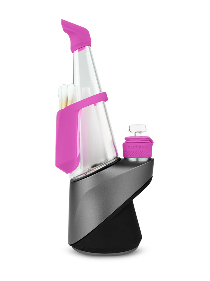 Puffco Peak Pro Travel Pack in Pink, Silicone Accessories for E-Rig, Angled Side View