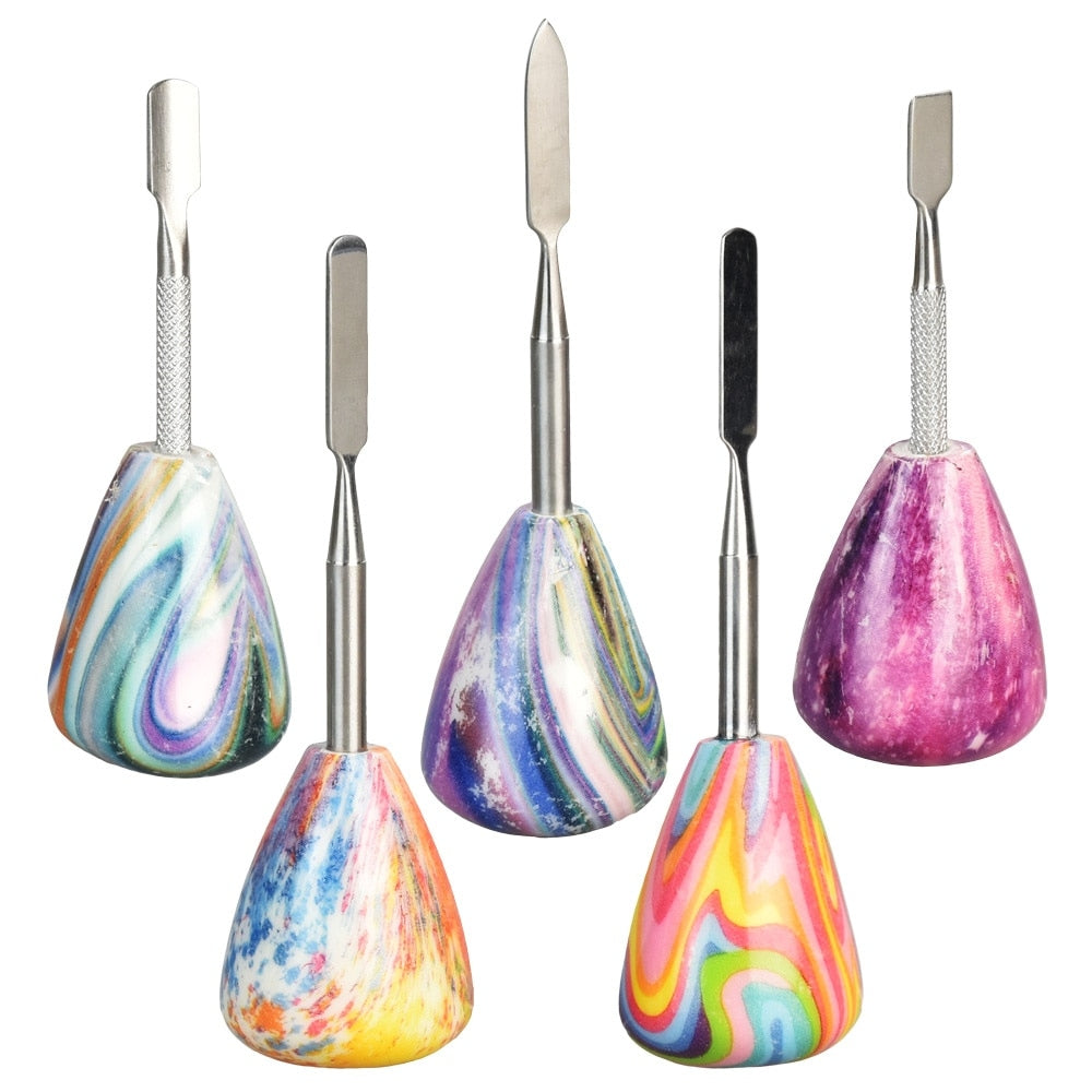Trippy Bulbous Resin Handle Stainless Steel Dab Tool | 3.75" | Assorted Colors | 5 Pack