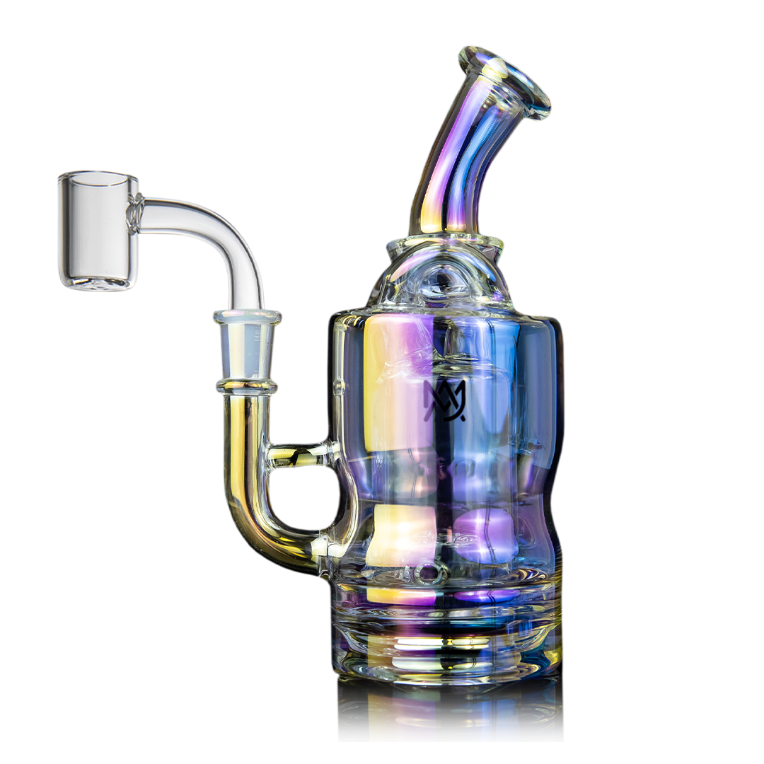 MJ Arsenal Turbine Mini Rig in Iridescent, 6" Tall, 10mm Female Joint, Borosilicate Glass, Side View