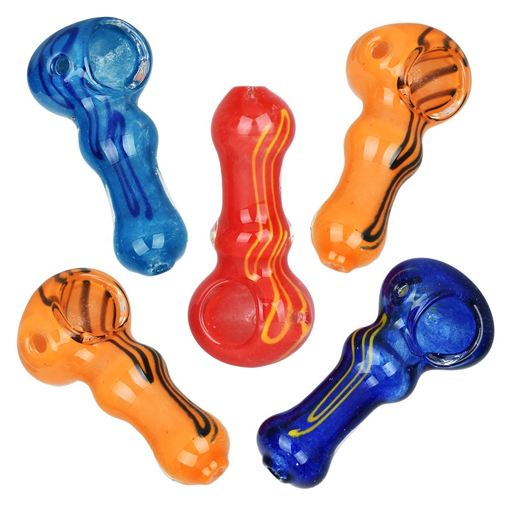 Two-Toned Tiger Stripe Glass Spoon Pipe | 2.75" | Assorted Colors | 10ct Bundle
