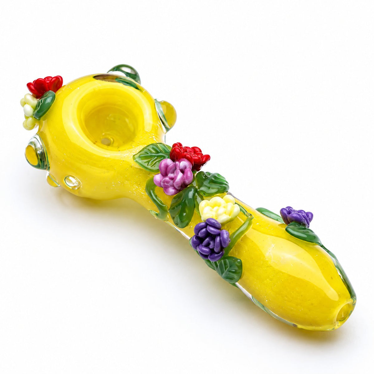 Empire Glassworks Rainbow Garden Mini Spoon Pipe with Floral Design on White Background