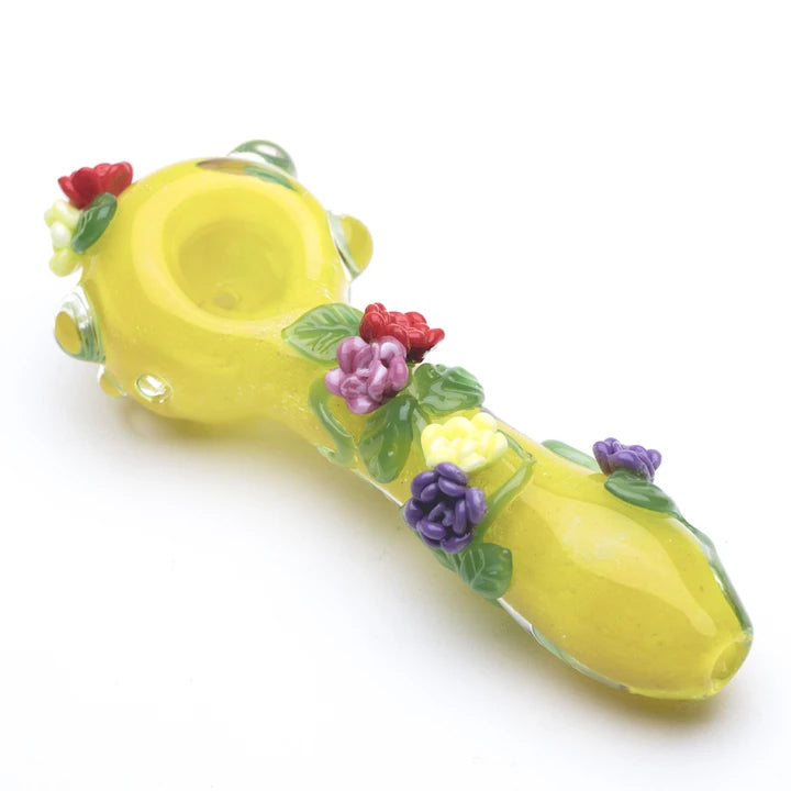 Empire Glassworks Rainbow Garden Mini Spoon Pipe with Floral Design on White Background