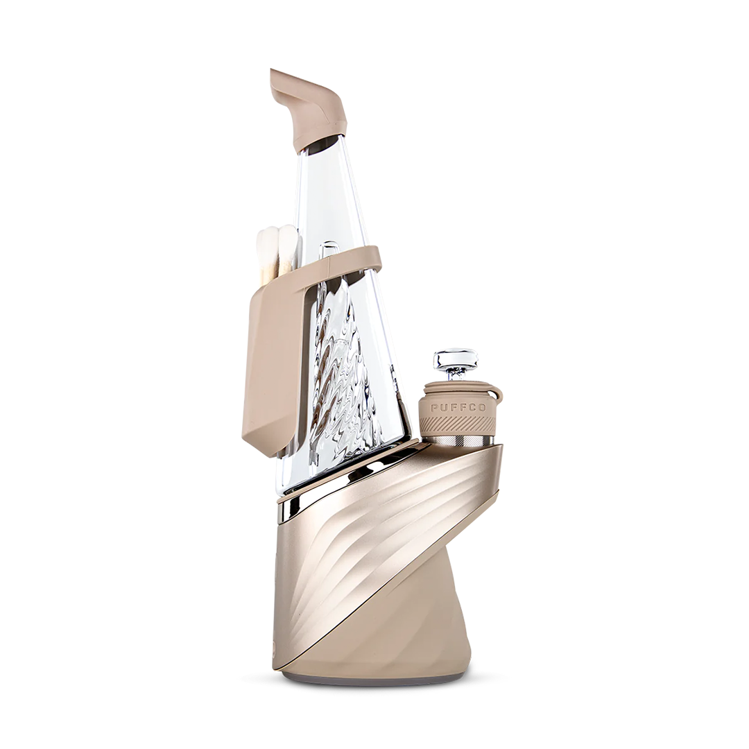 Puffco Peak Pro Travel Pack in Desert color, silicone accessories for e-rig, side view on white background