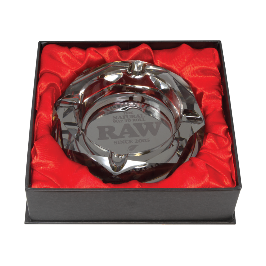 RAW Crystal Ashtray in Box - Lead-Free with Magnetic Base, 5.5" Diameter, Ideal for Dry Herbs
