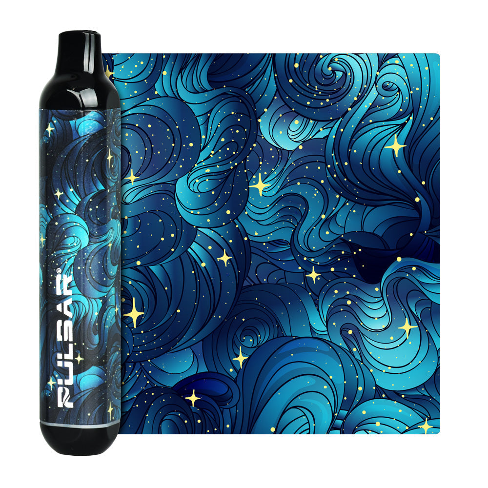 Pulsar 510 DL Vape Pen with blue cosmic design and 320mAh battery, front view on white background
