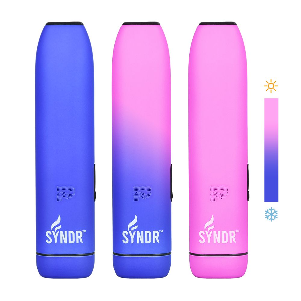 Pulsar Syndr Dry Herb Vaporizers in blue, pink, and gradient colors with temperature indicators
