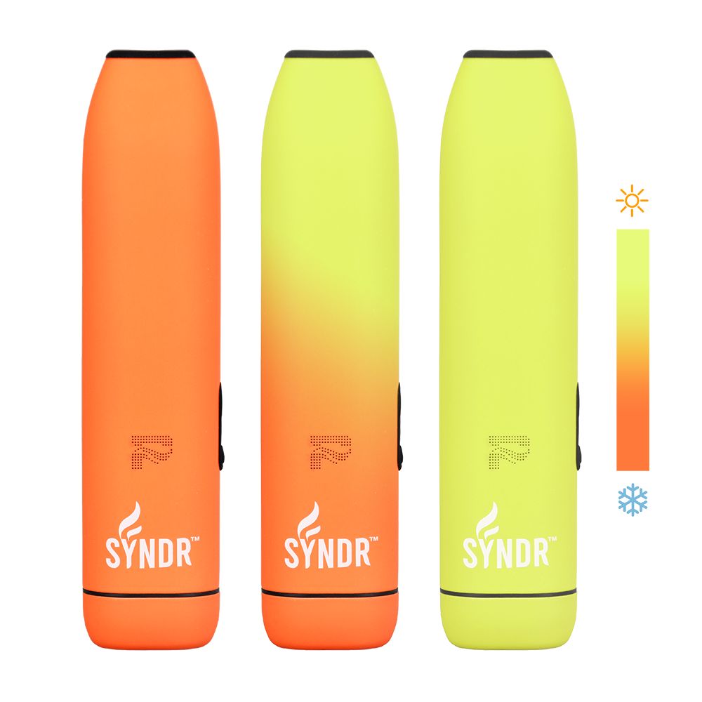 Pulsar Syndr Dry Herb Vaporizers in orange, yellow, and green with 880mah battery