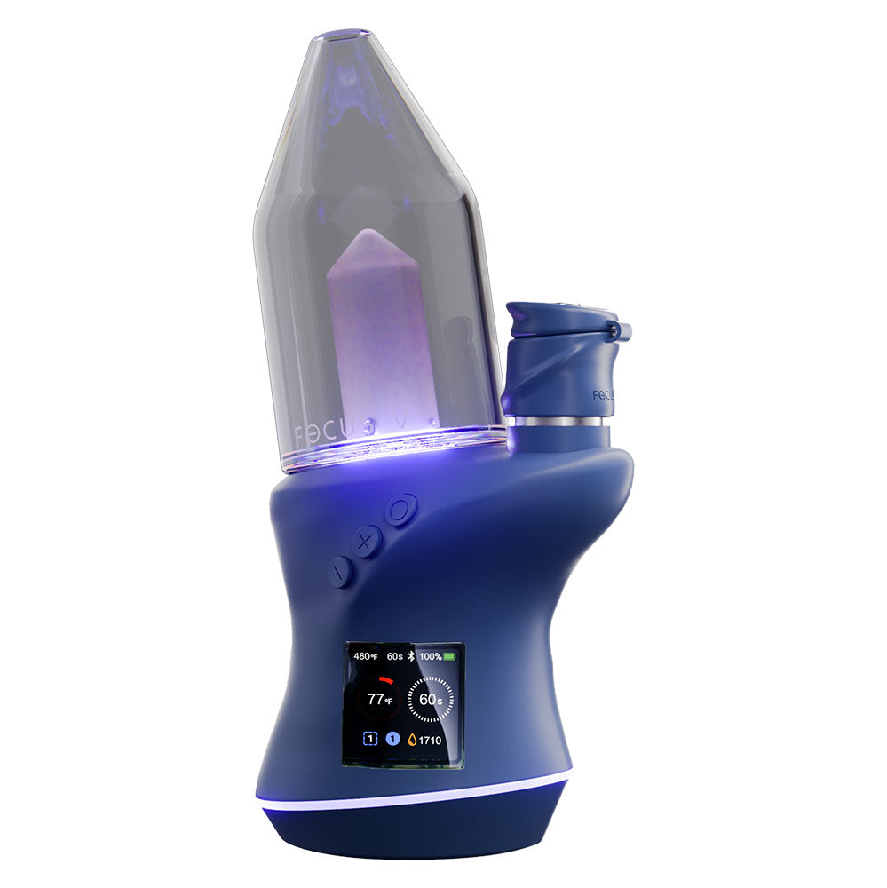 Focus V CARTA 2 Portable Dab Rig in Midnight, front view with digital display and LED lights