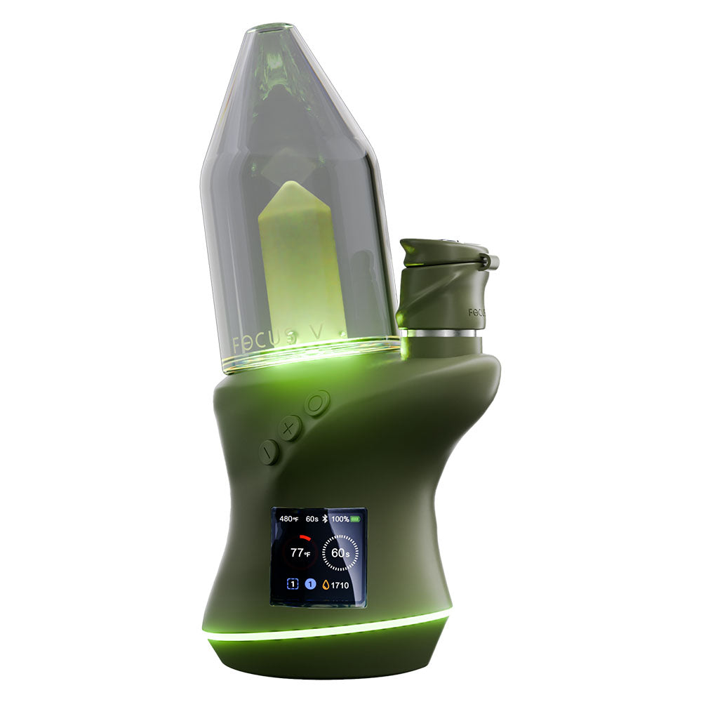Focus V CARTA 2 Portable Dab Rig in Forest Green with digital display, side view on white background