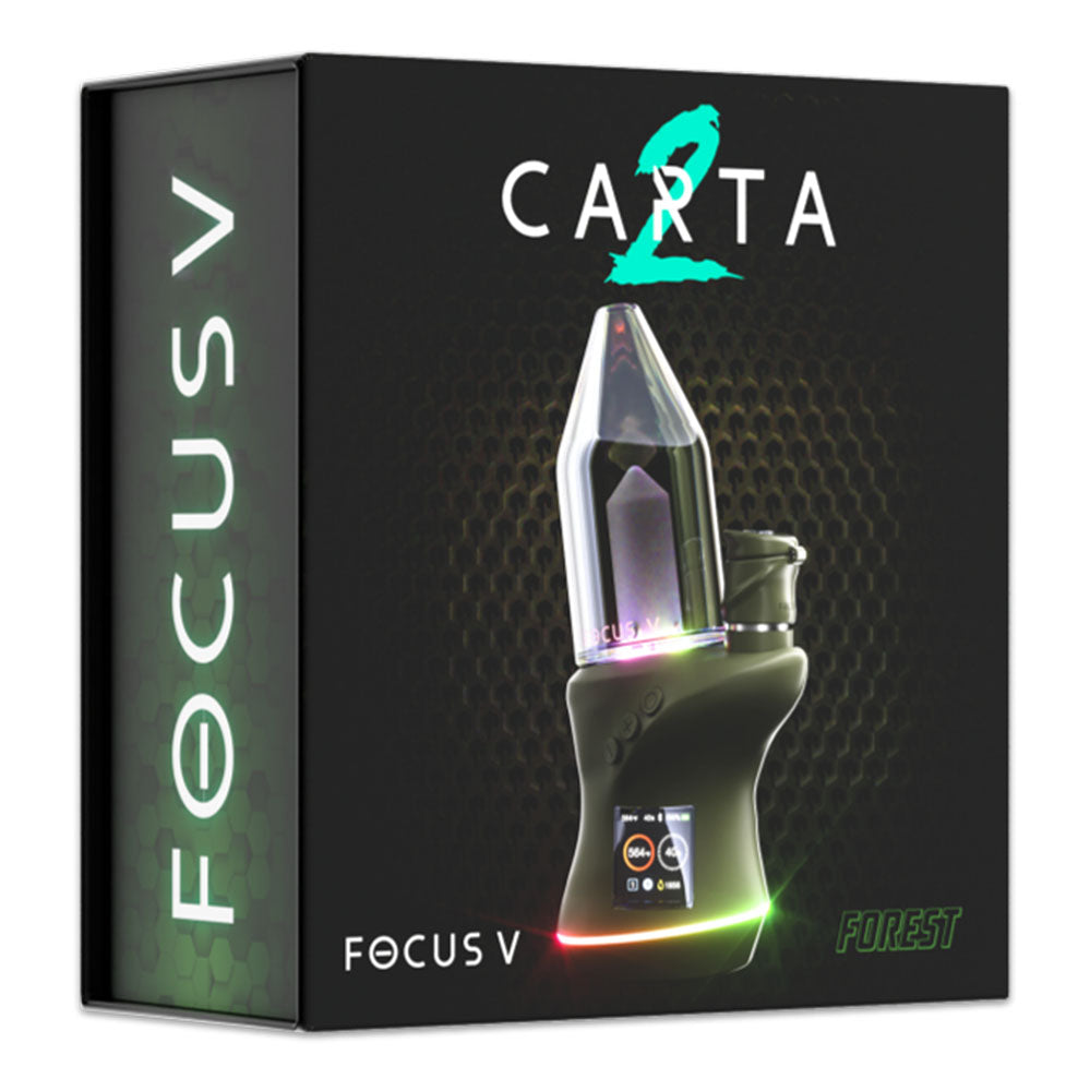Focus V CARTA 2 Portable Dab Rig with Illuminated Design, Front View on Seamless Black Background