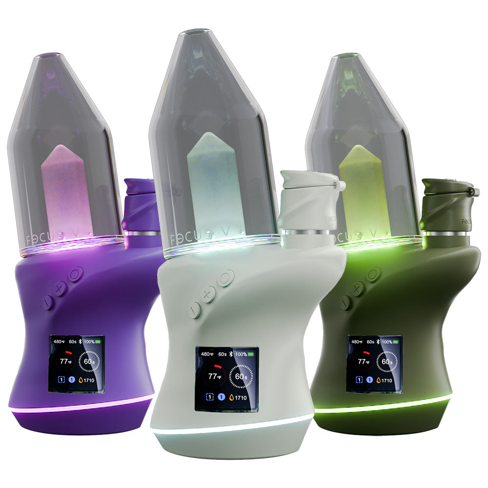 Focus V CARTA 2 Portable Dab Rigs with LED lights, 2000mAh, side view on white background